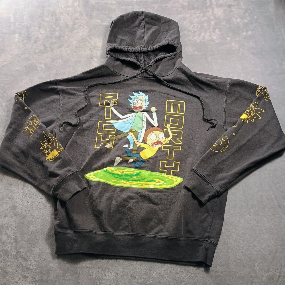 Rick And‎ Morty Hoodie Mens Medium Black Portal Graphic Fleece Pullover Top